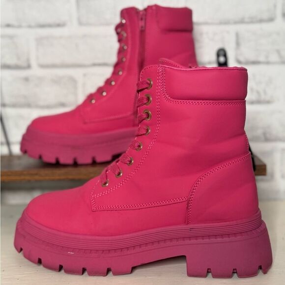 Justfab Tevos Combat Boots, Pink Size 8.5 - Picture 2 of 10
